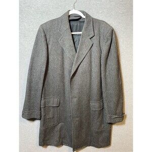 Vintage Sheldon The Hecht Co. Men's Gray Herringbone Wool Overcoat